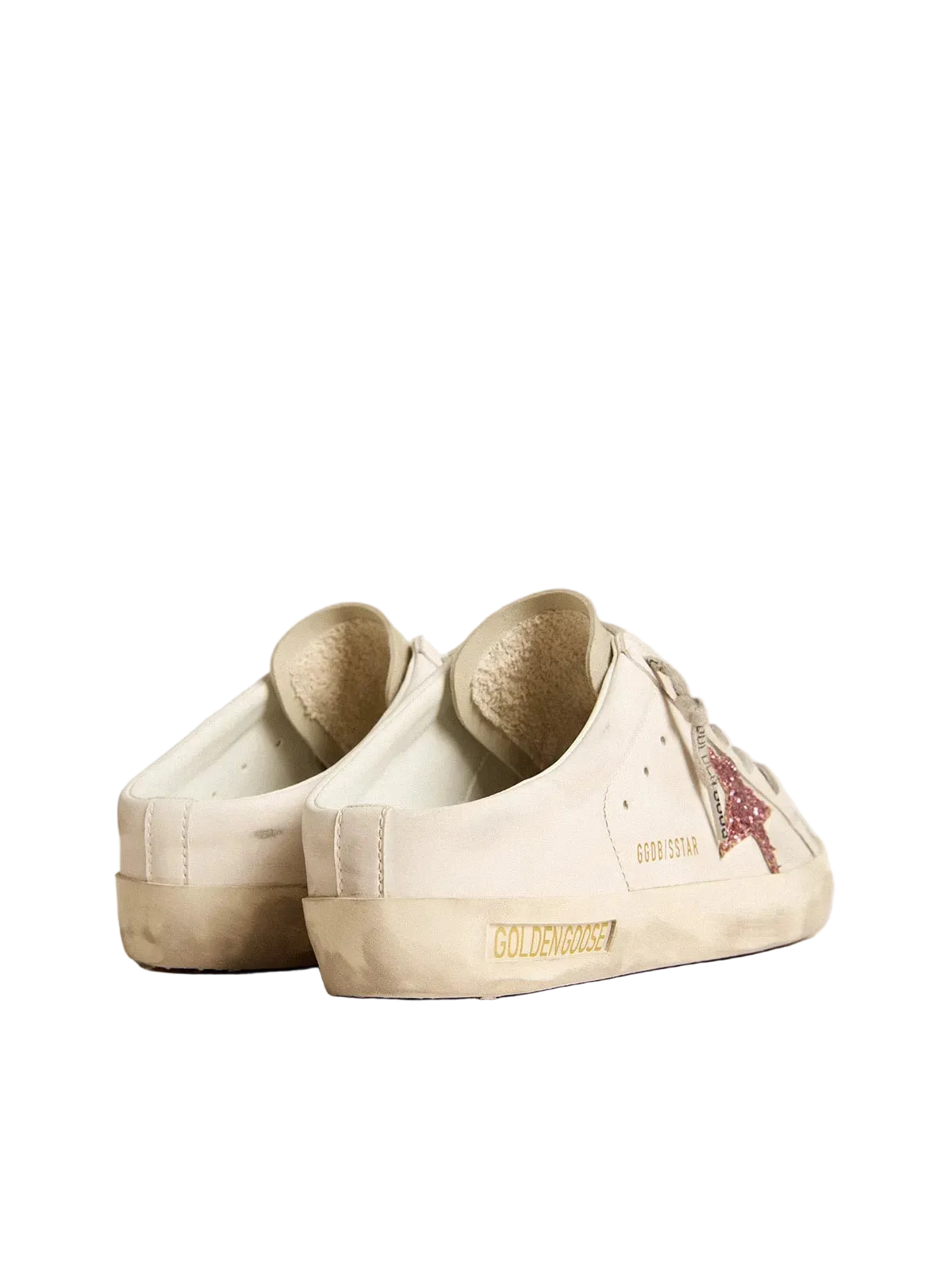 GOLDEN GOOSE Bio-based Super-Star Sabot with pink glitter star and suede toe