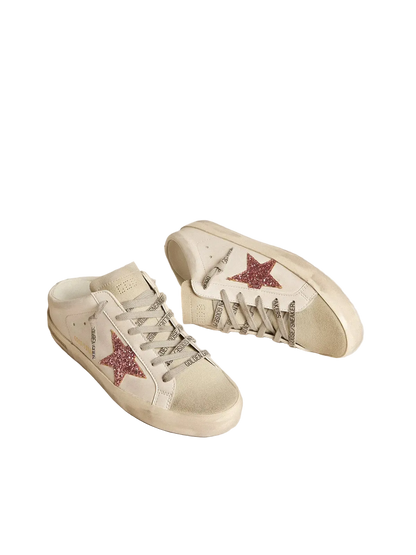 GOLDEN GOOSE Bio-based Super-Star Sabot with pink glitter star and suede toe