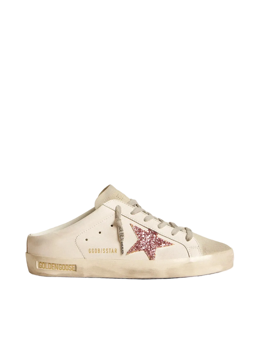 GOLDEN GOOSE Bio-based Super-Star Sabot with pink glitter star and suede toe